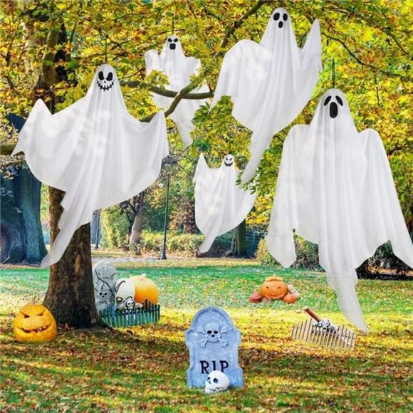 5 Pack Hanging Ghosts Halloween Decor - 27.5" Cute Flying Ghosts - Picture 2 of 6